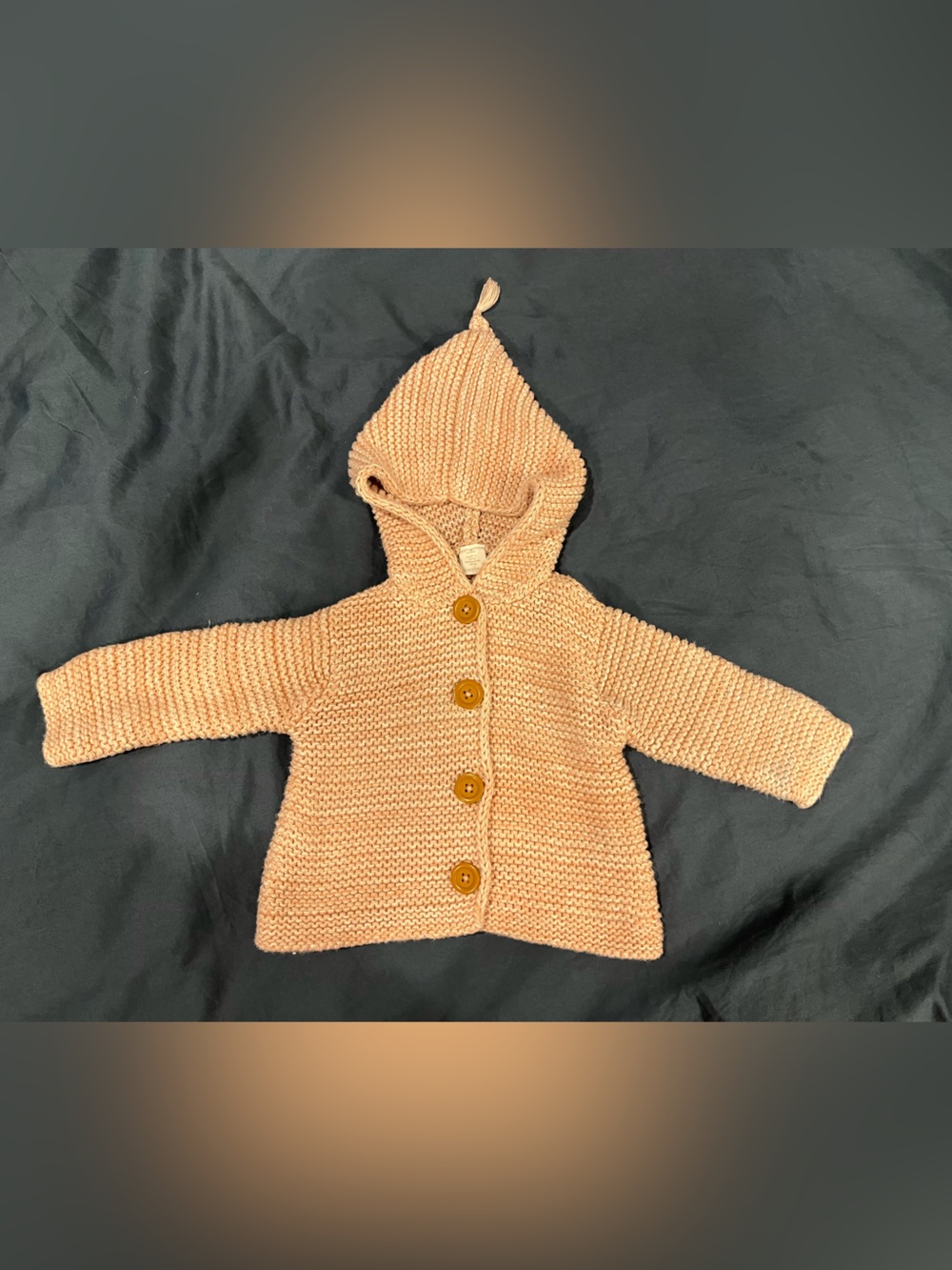 Nordstrom Baby Knit Hooded Button Sweater Pink Heather Cardigan 6M Tassel Hood